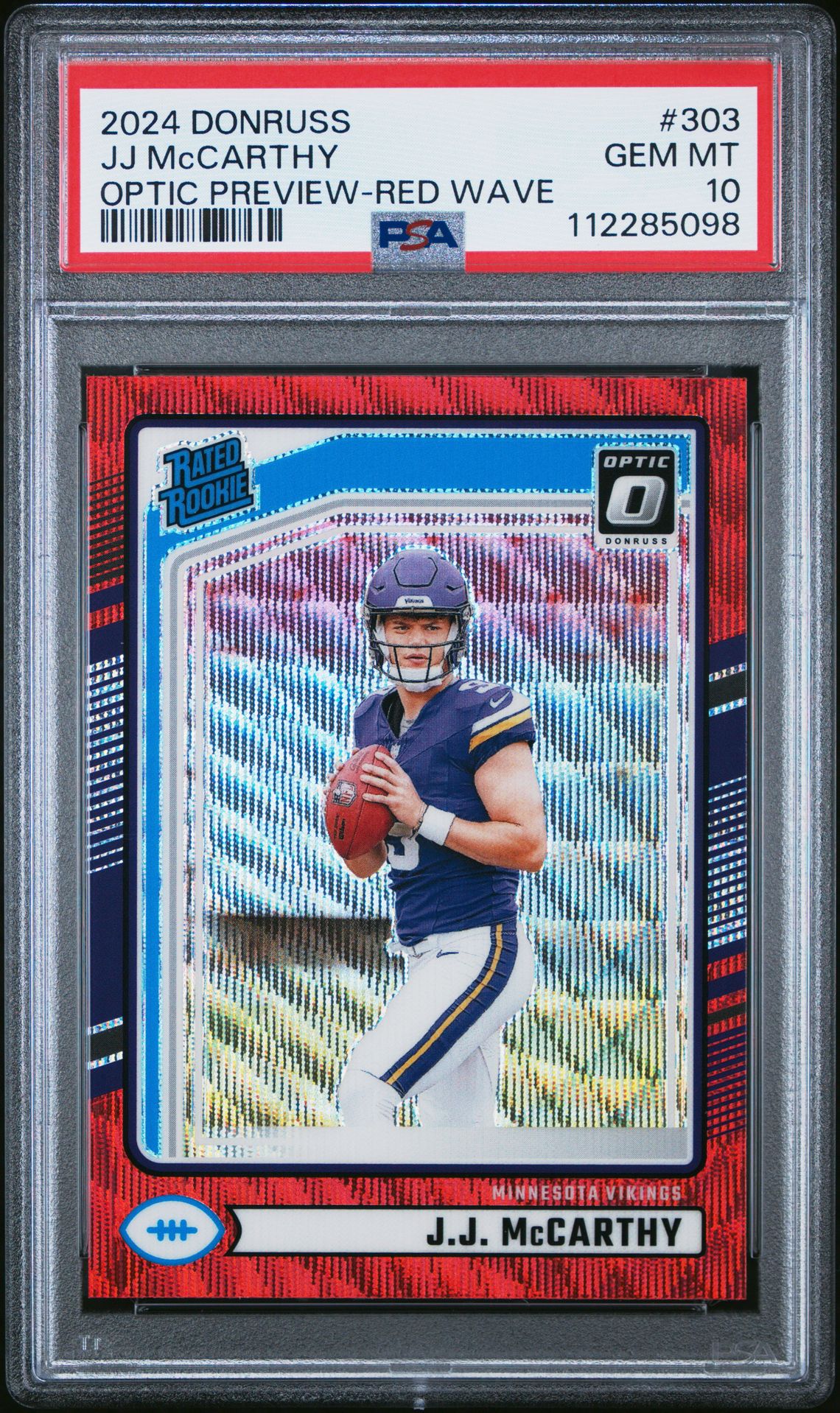 2024 Panini Donruss Jj Mccarthy #303 (Optic Preview-Red Wave) Gem Mt 10 front