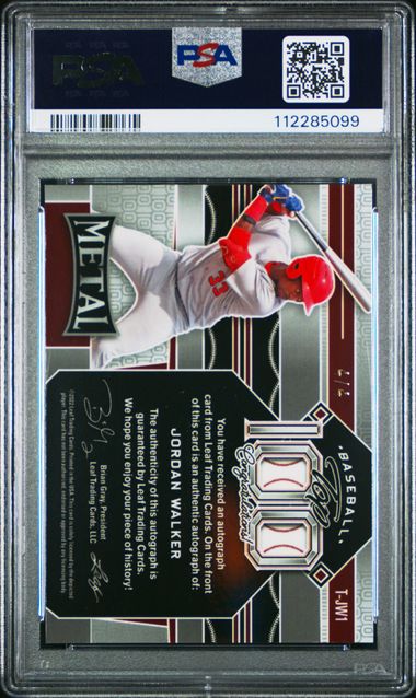 2022 Leaf Metal Top 100 Autographs Jordan Walker #Tjw1 (Top 100 Auto-Green Prism) Gem Mt 10 back