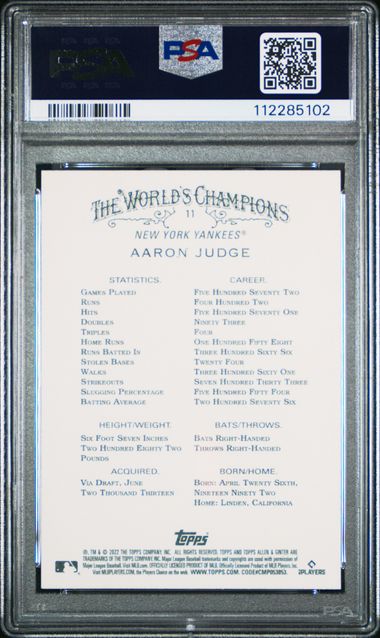 2022 Topps Allen & Ginter Aaron Judge #11 Gem Mt 10 back