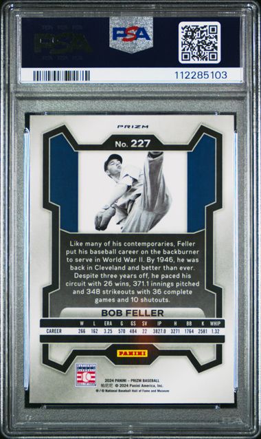 2024 Panini Prizm Bob Feller #227 (Green Ice) Gem Mt 10 back