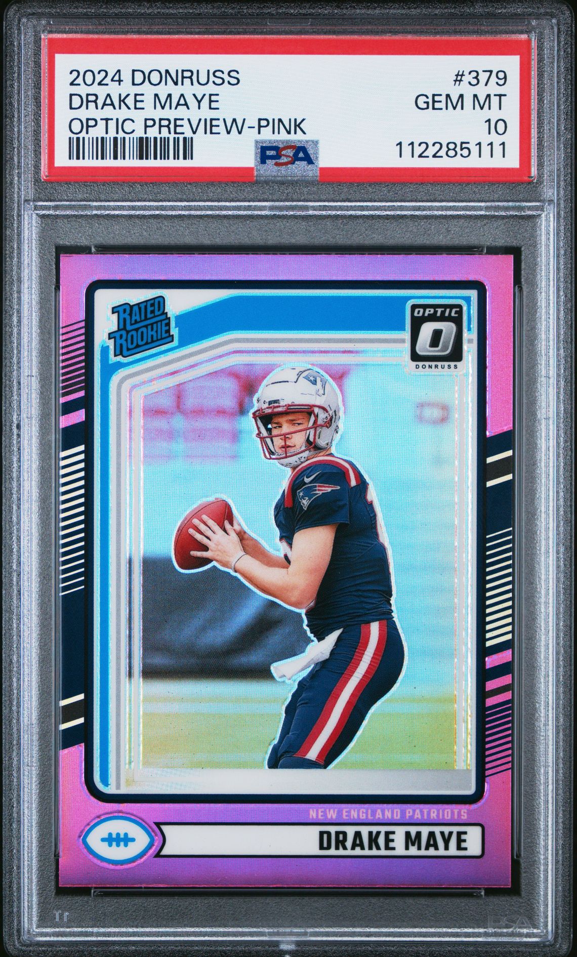 2024 Panini Donruss Drake Maye #379 (Optic Preview-Pink) Gem Mt 10 front