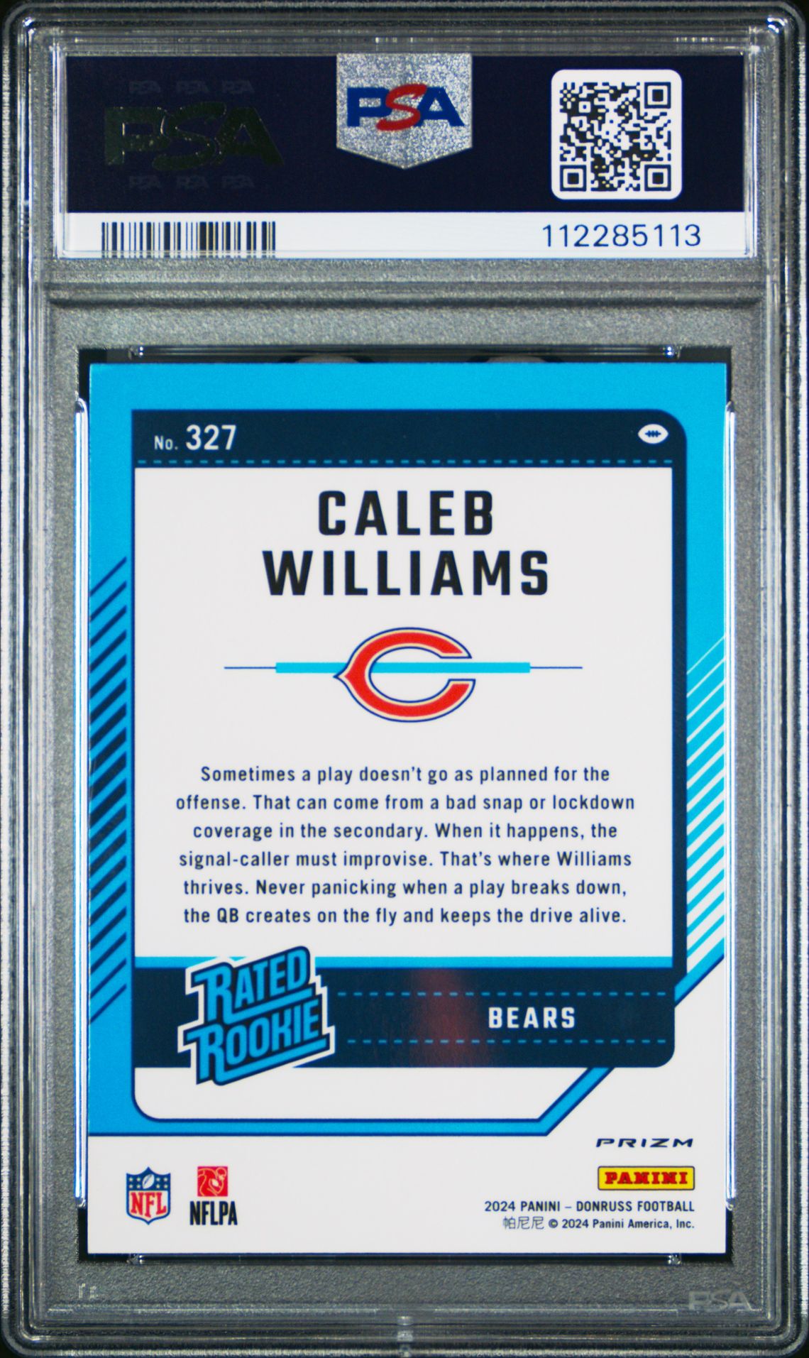 2024 Panini Donruss Caleb Williams #327 (Optic Preview-Red Wave) Gem Mt 10 back