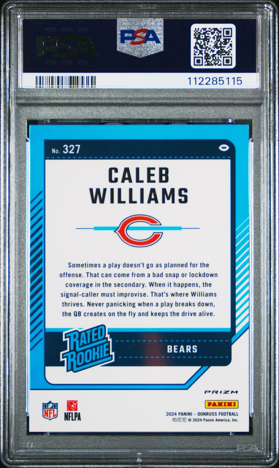 2024 Panini Donruss Caleb Williams #327 (Optic Preview-Red Wave) Gem Mt 10 back