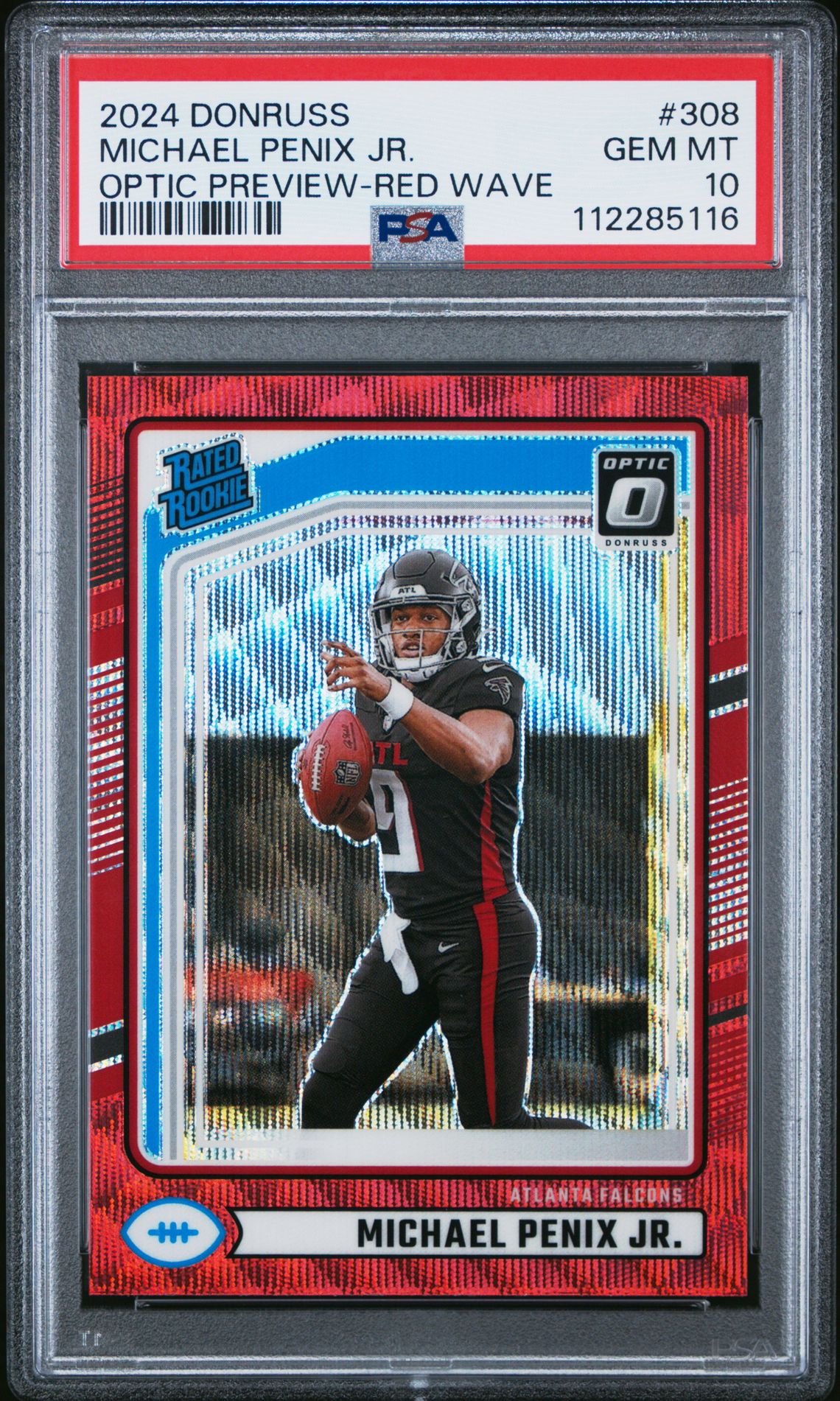 2024 Panini Donruss Michael Penix Jr. #308 (Optic Preview-Red Wave) Gem Mt 10 front