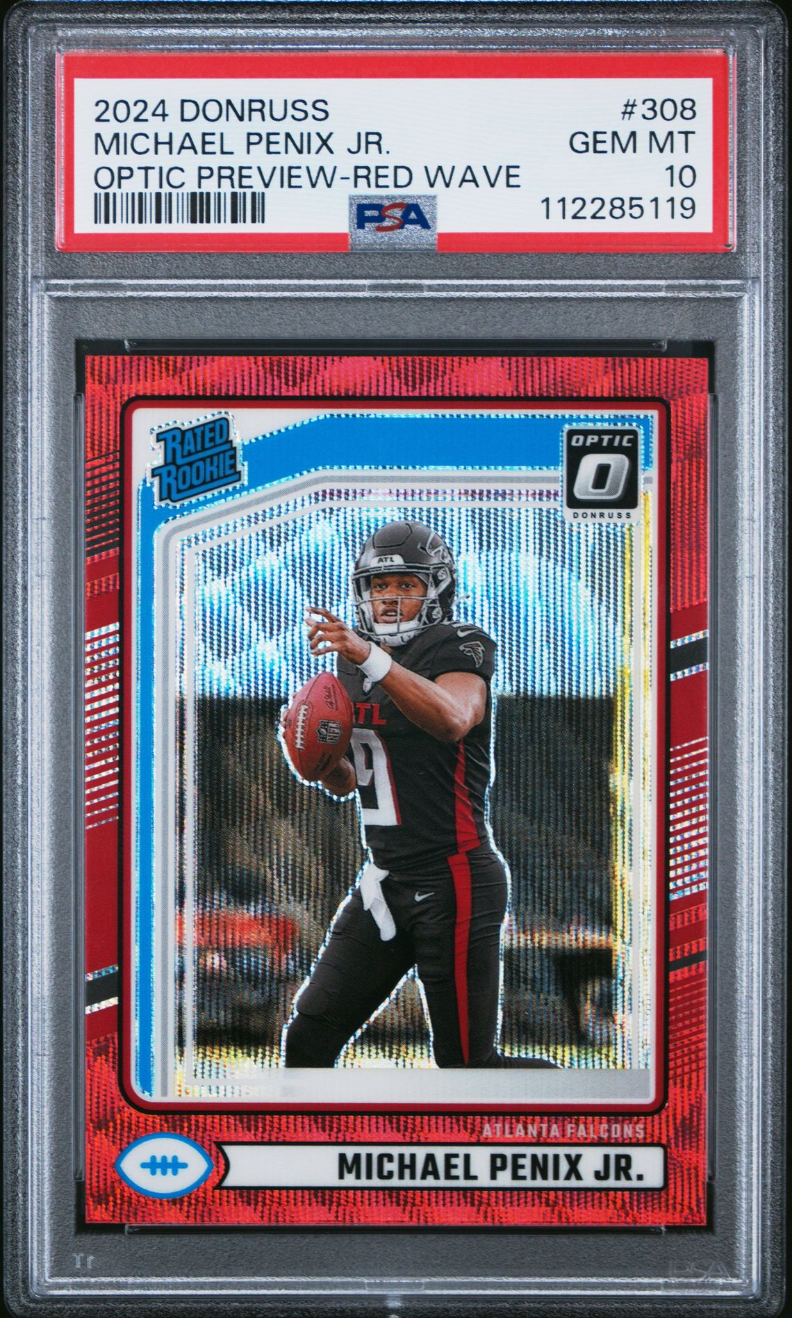 2024 Panini Donruss Michael Penix Jr. #308 (Optic Preview-Red Wave) Gem Mt 10 front
