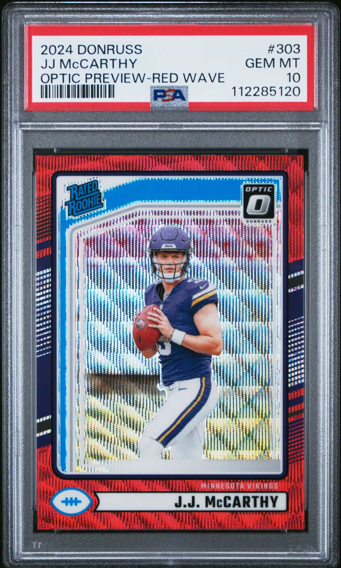 2024 Panini Donruss Jj Mccarthy #303 (Optic Preview-Red Wave) Gem Mt 10 front