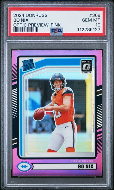 2024 Panini Donruss Bo Nix #369 (Optic Preview-Pink) Gem Mt 10 front