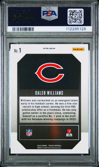 2024 Panini Prizm Emergent Caleb Williams #1 (Emergent-Green Ice) Gem Mt 10 back