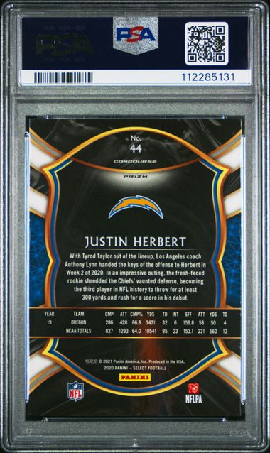 2020 Panini Select Justin Herbert #44 (Silver Prizm) Mint 9 back
