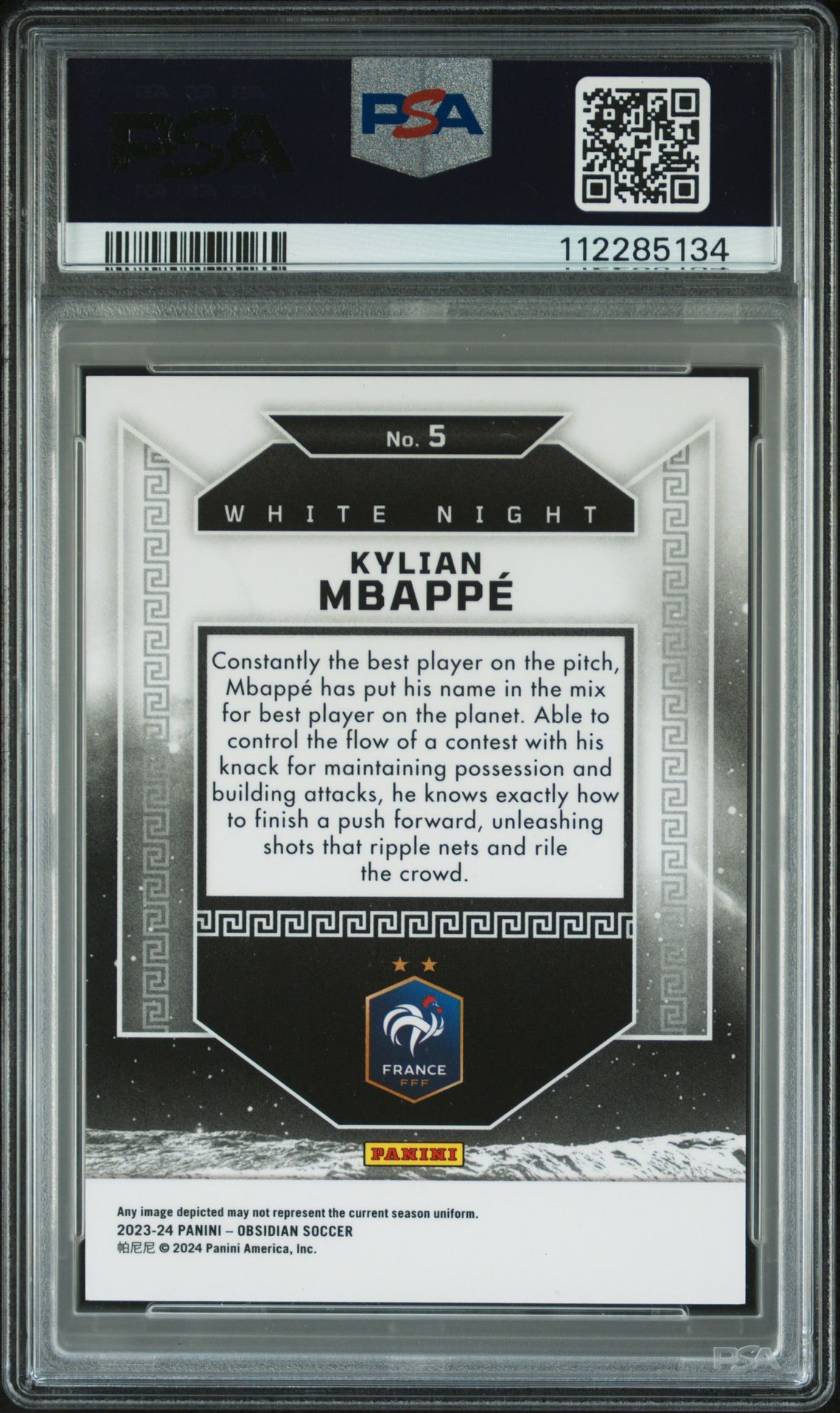 2023 Panini Obsidian White Night Kylian Mbappe #5 Mint 9 back