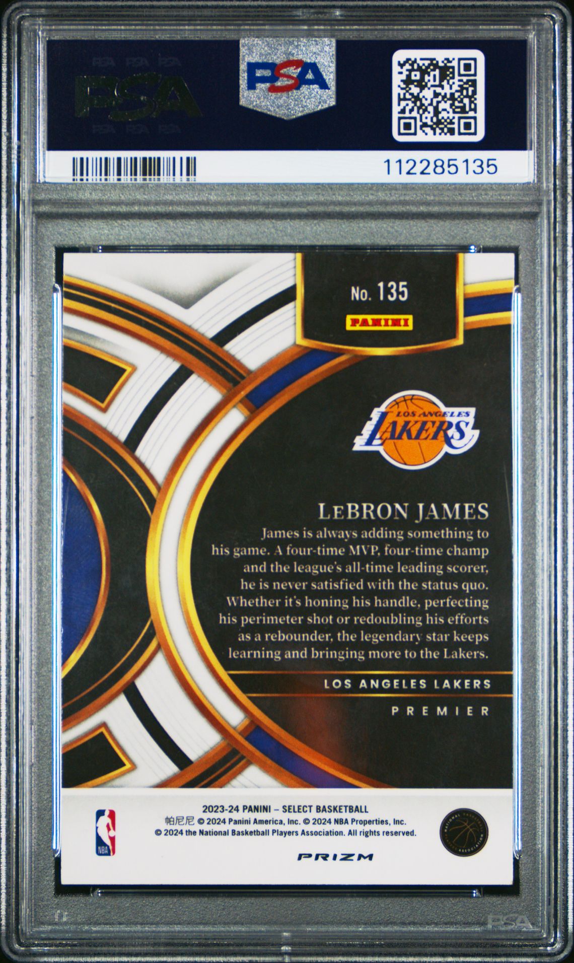 2023 Panini Select Lebron James #135 (Tiger Prizm) Mint 9 back