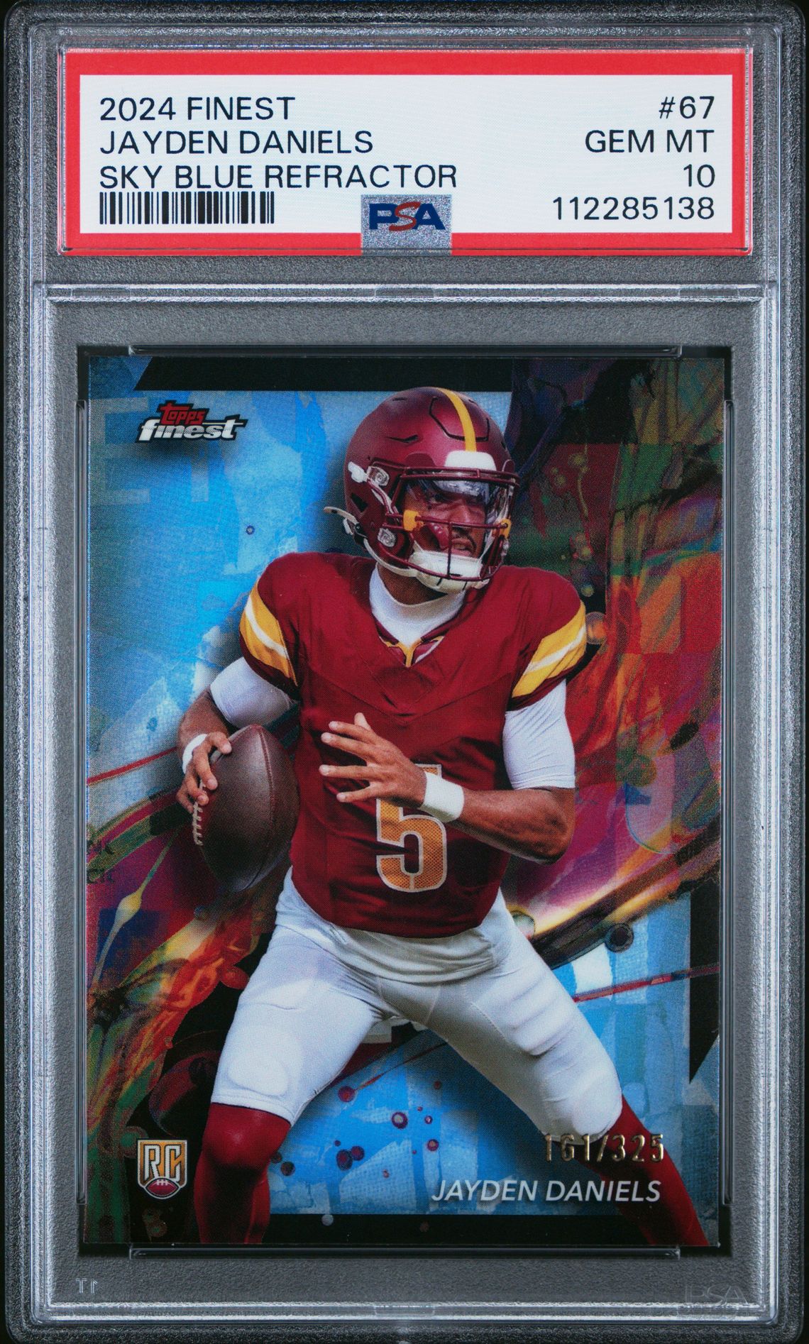 2024 Topps Finest Jayden Daniels #67 (Sky Blue Refractor) Gem Mt 10 front