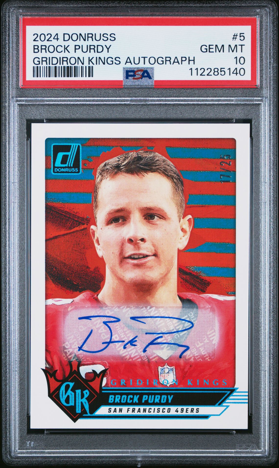 2024 Panini Donruss Gridiron Kings Autographs Brock Purdy #5 Gem Mt 10 front