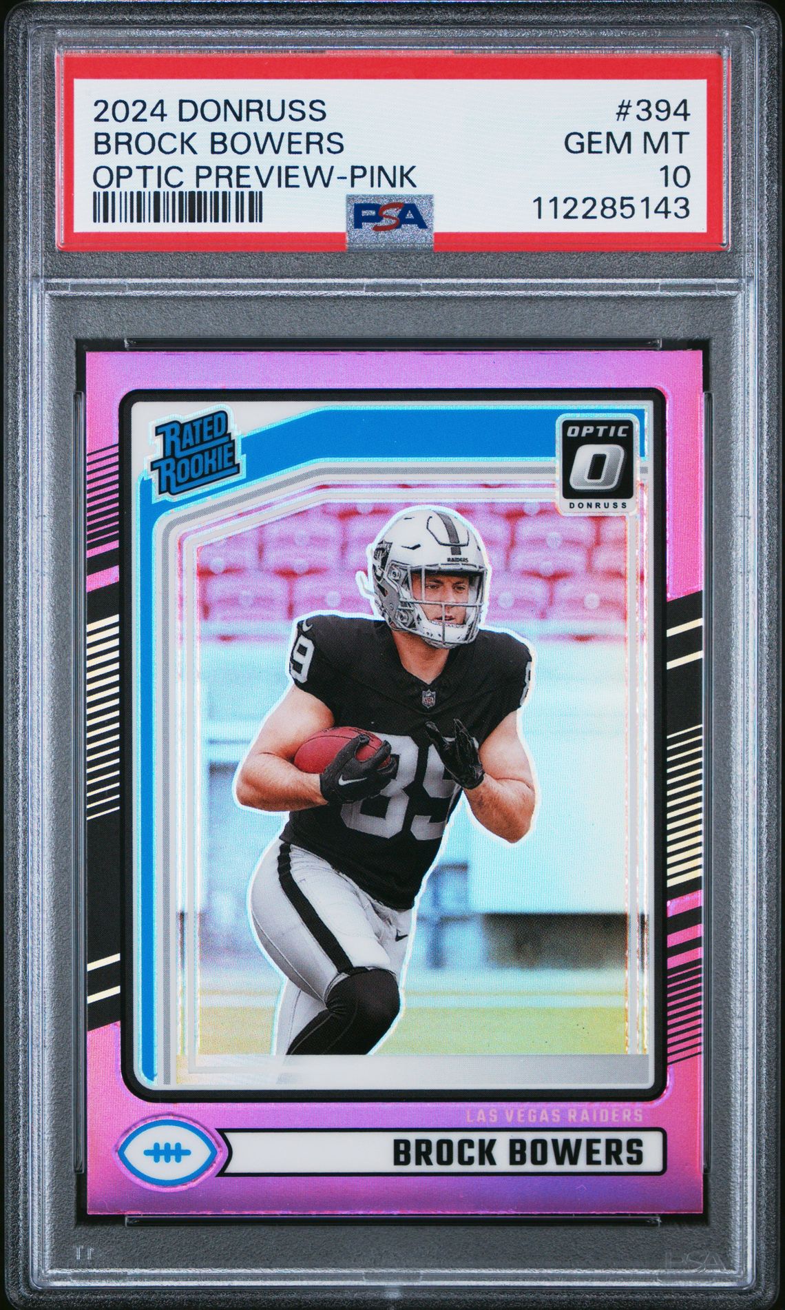 2024 Panini Donruss Brock Bowers #394 (Optic Preview-Pink) Gem Mt 10 front