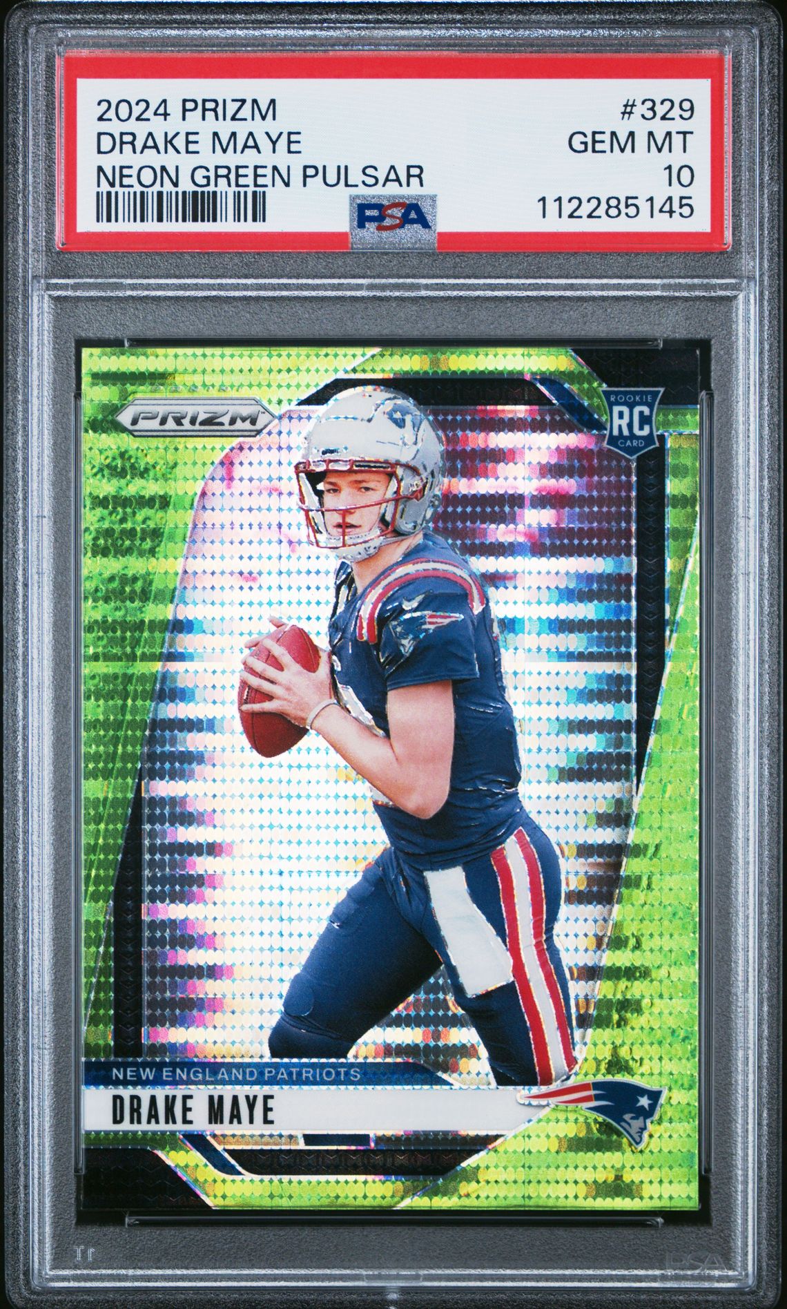 2024 Panini Prizm Drake Maye #329 (Neon Green Pulsar) Gem Mt 10 front