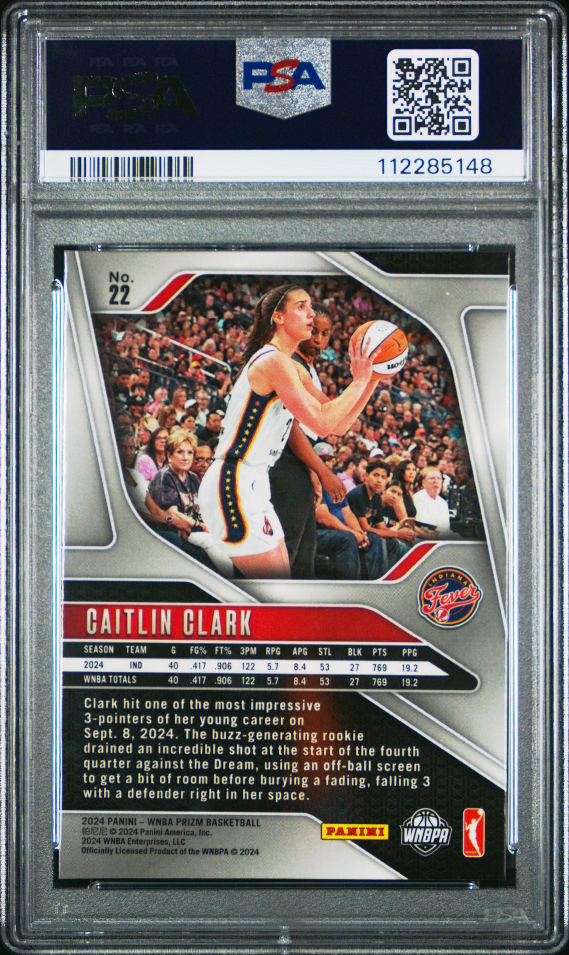 2024 Panini Prizm Wnba Caitlin Clark #22 Mint 9 back