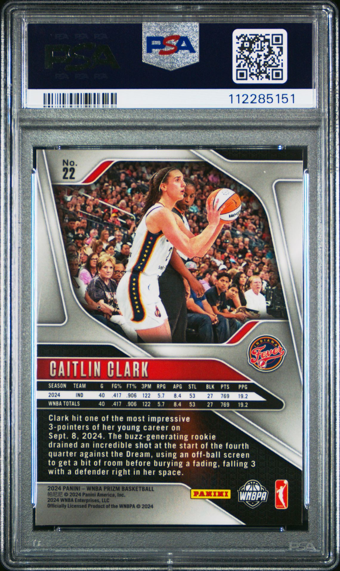 2024 Panini Prizm Wnba Caitlin Clark #22 Mint 9 back