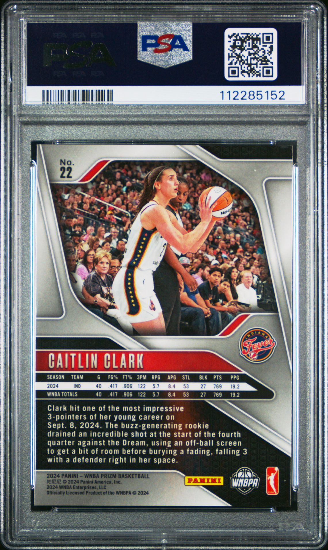 2024 Panini Prizm Wnba Caitlin Clark #22 Mint 9 back