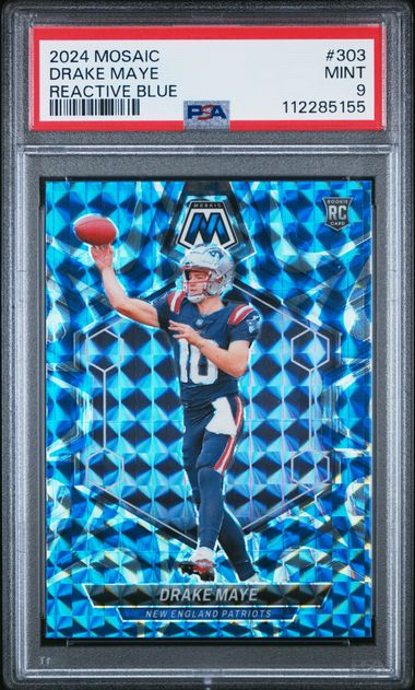 2024 Panini Mosaic Drake Maye #303 (Reactive Blue) Mint 9 front