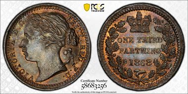 1868 1/3 Far S-3960 MS65BN