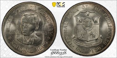 1963 Peso Andres Bonifacio KM-193  Ag MS66
