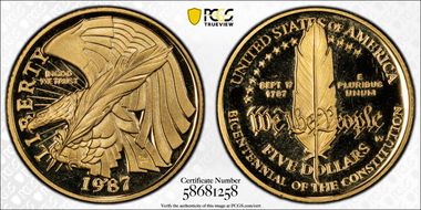 1987-W $5 Constitution PR68DCAM