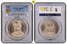 1901 5 Mk 200 Years J-106 KM-526  Ag MS65