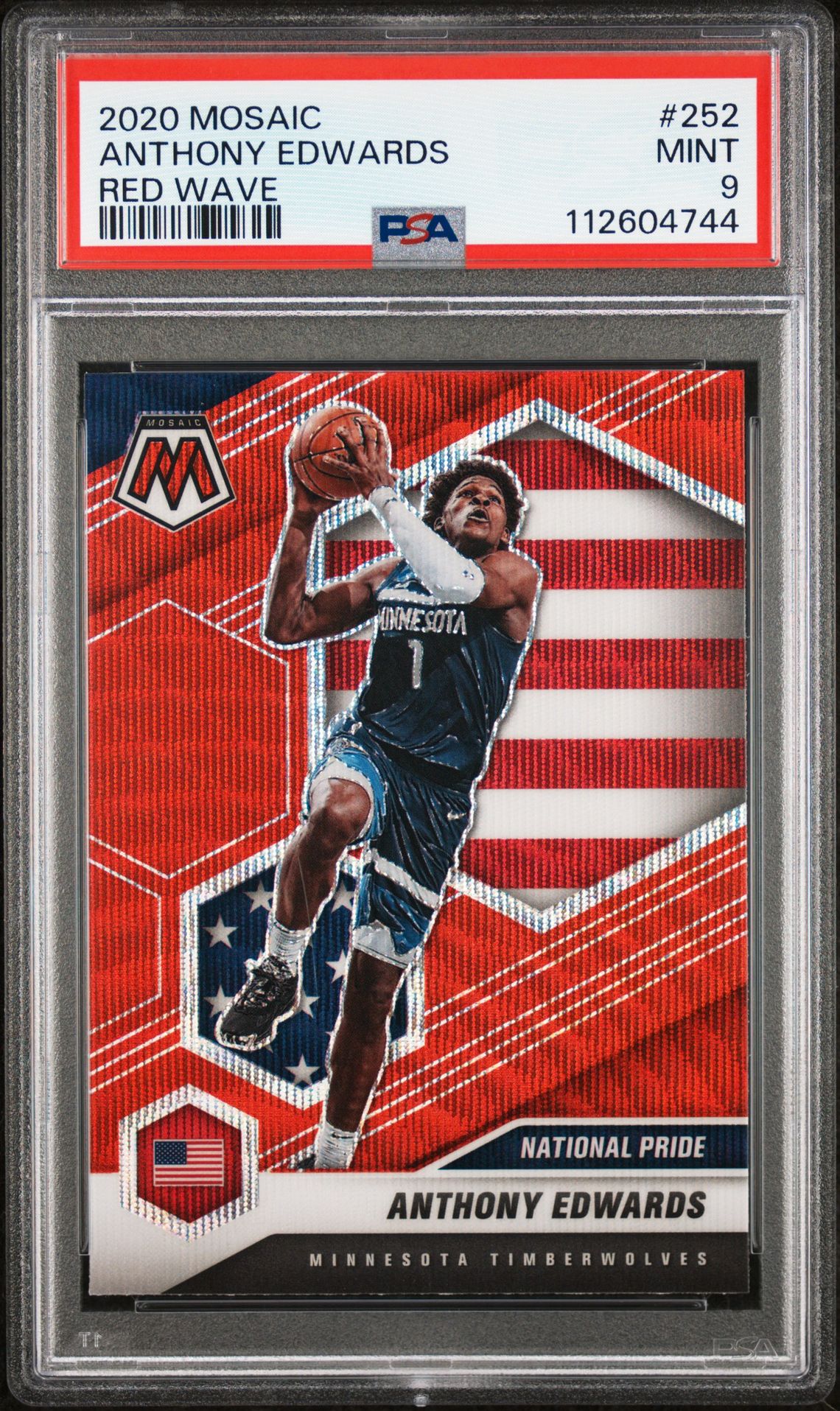 2020 Panini Mosaic Anthony Edwards #252 (Red Wave) Mint 9 front