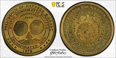 1873 Token Rulau Ma-Bo 13 Brass Boston Numismatic Society MS66