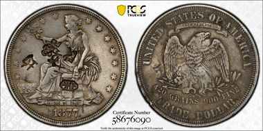 1877 T$1 Chopmarked XF40