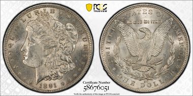 1891-CC $1 VAM 3, Spitting Eagle MS62
