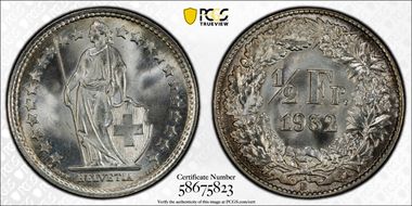 1932 B 1/2 Fr KM-23 Ag MS67