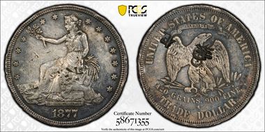1877-S T$1 FS-802, C-17 DDR, Chopmarked N1