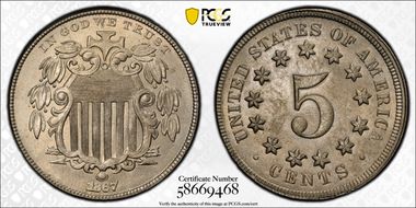 1867 5C No Rays MS64