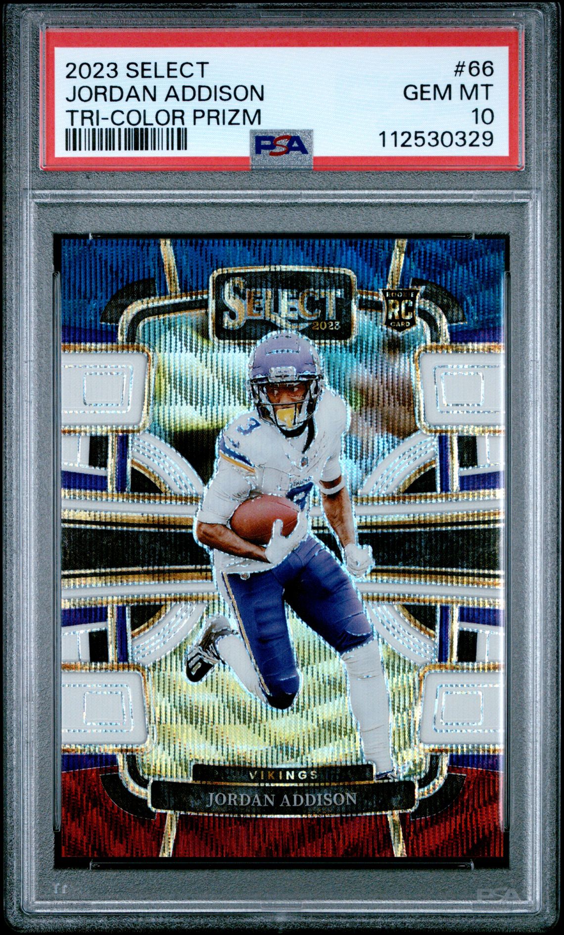 2023 Panini Select Jordan Addison #66 (Tri-Color Prizm) Gem Mt 10 front