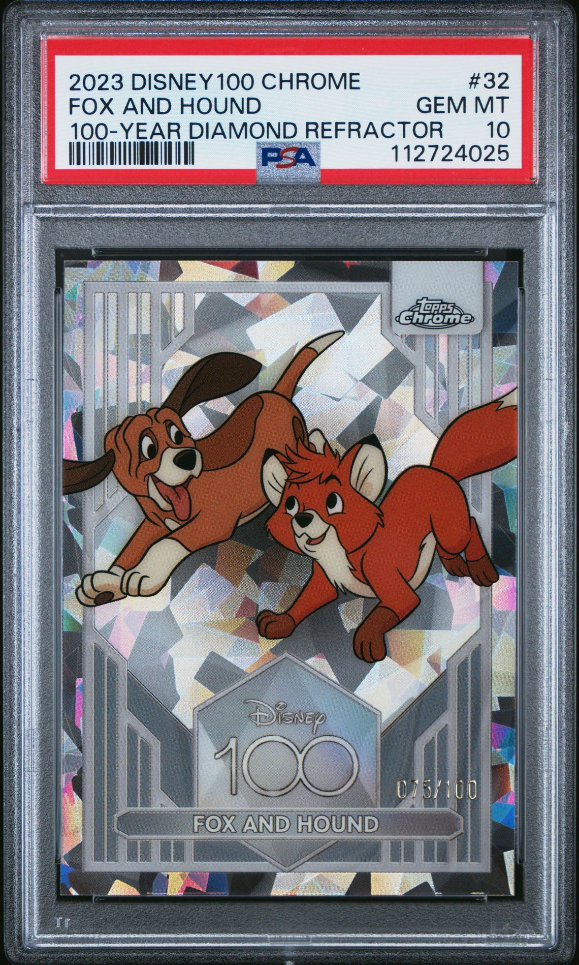 2023 Topps TOPPS CHROME DISNEY100 100-YEAR DIAMOND REFRACTOR #32 Fox And Hound front