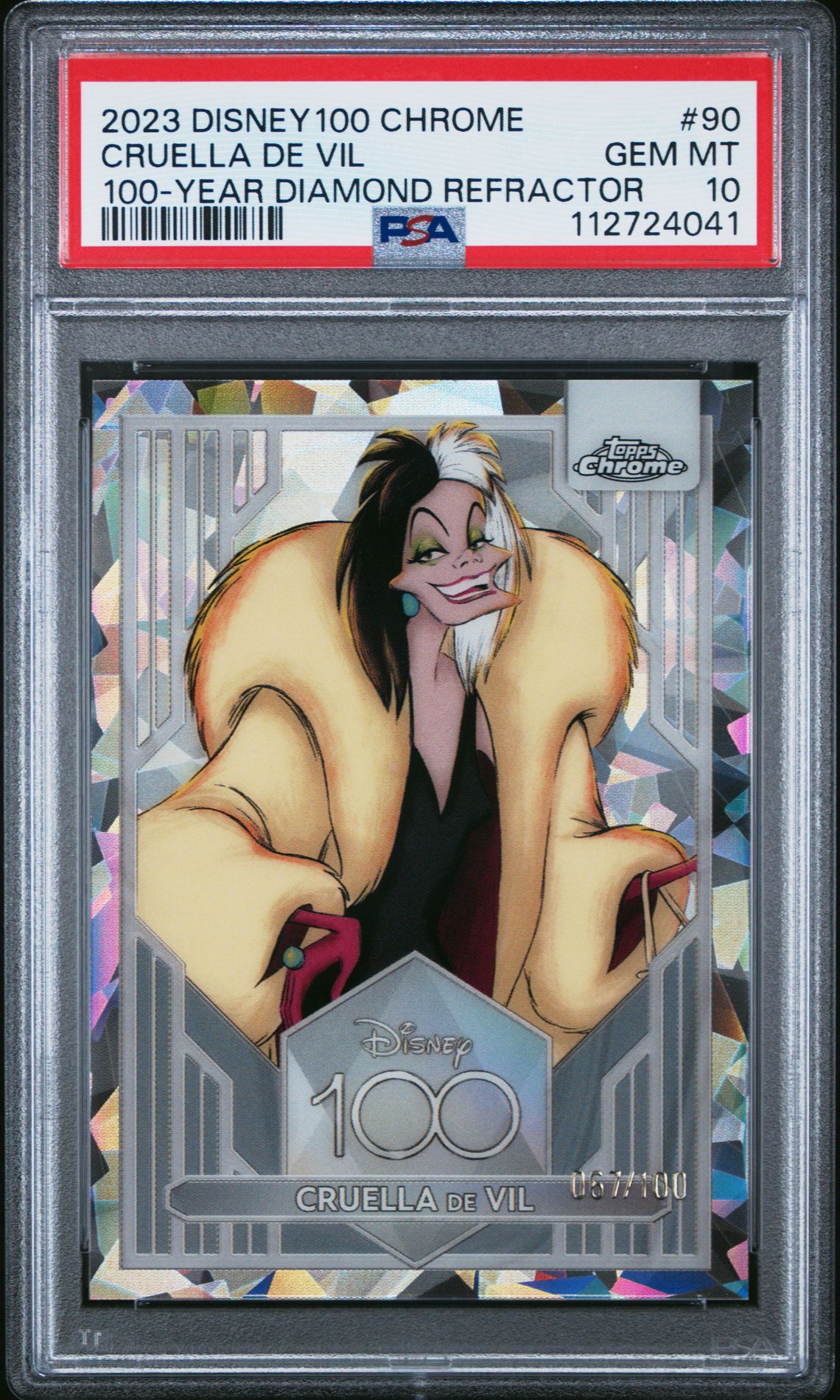 2023 Topps TOPPS CHROME DISNEY100 100-YEAR DIAMOND REFRACTOR #90 Cruella De Vil front