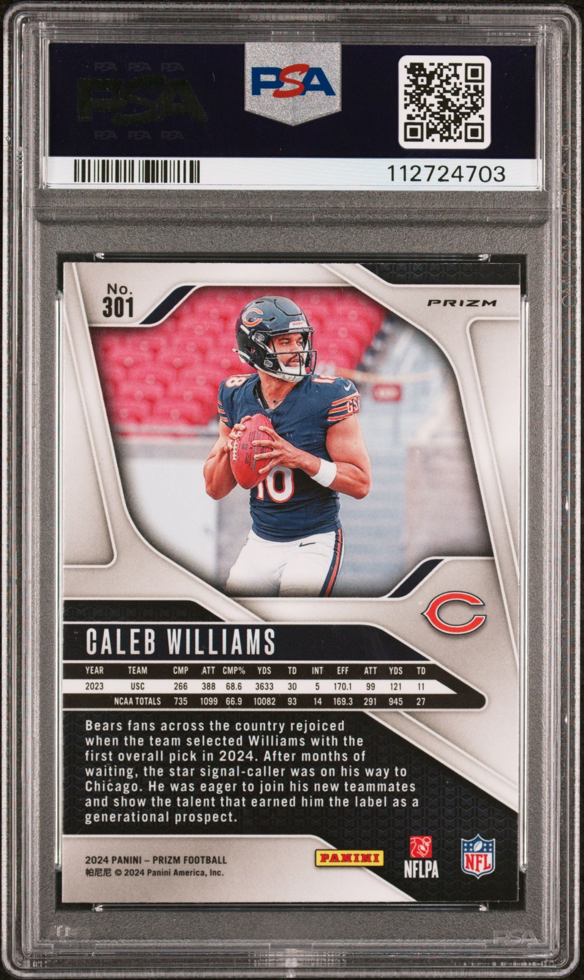 2024 Panini Prizm Caleb Williams #301 (Disco Prizm) Mint 9 back