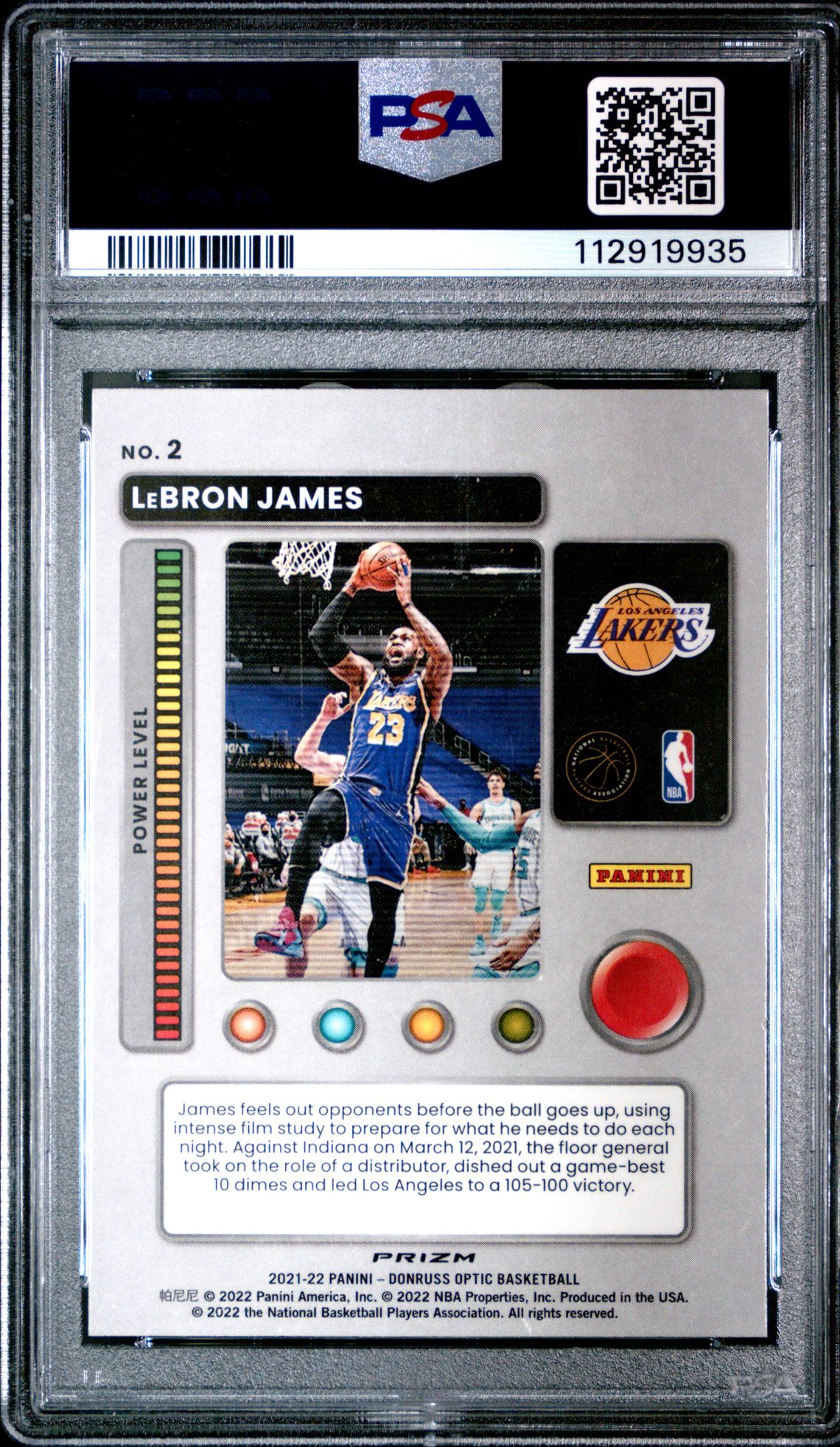 2021 Panini Donruss Optic T-Minus 3...2...1... Lebron James #2 (T-Minus 3,2,1-Purple) Gem Mt 10 back