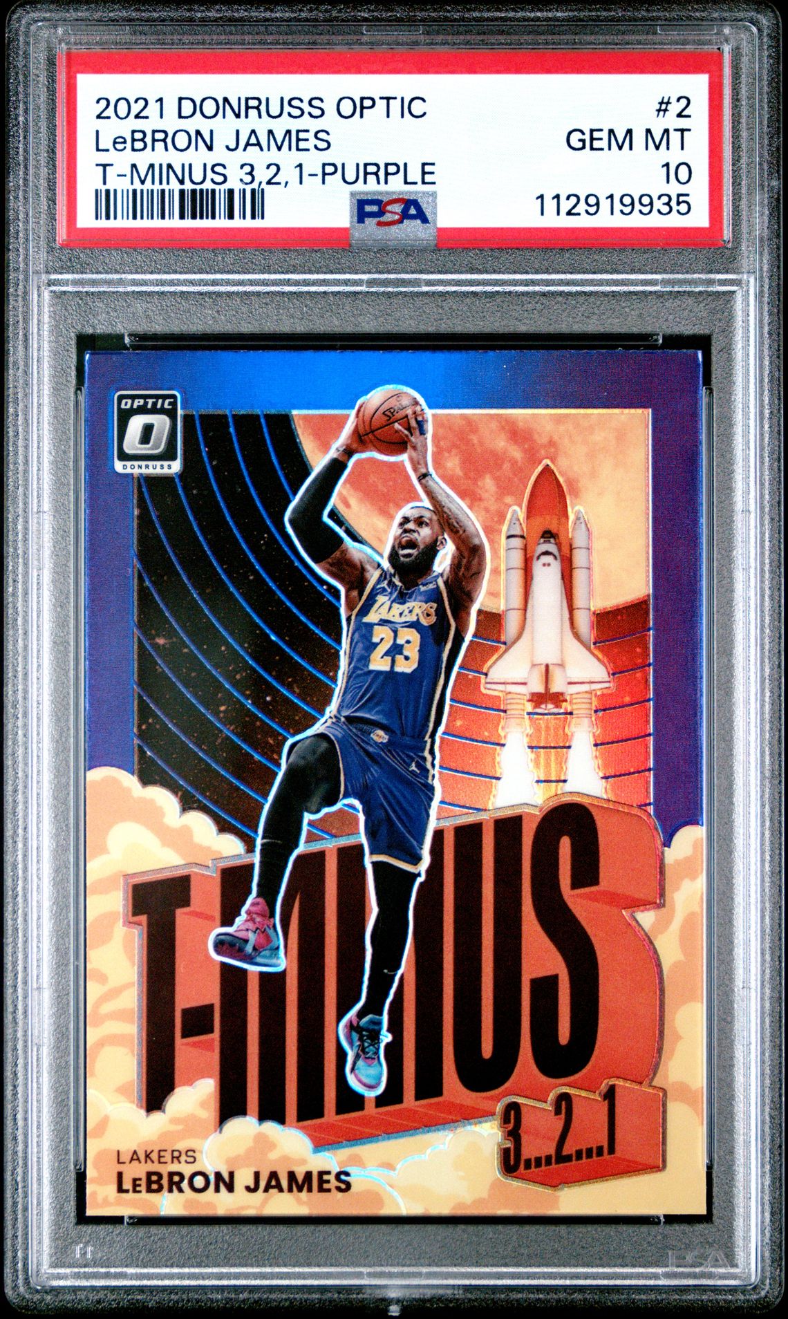 2021 Panini Donruss Optic T-Minus 3...2...1... Lebron James #2 (T-Minus 3,2,1-Purple) Gem Mt 10 front
