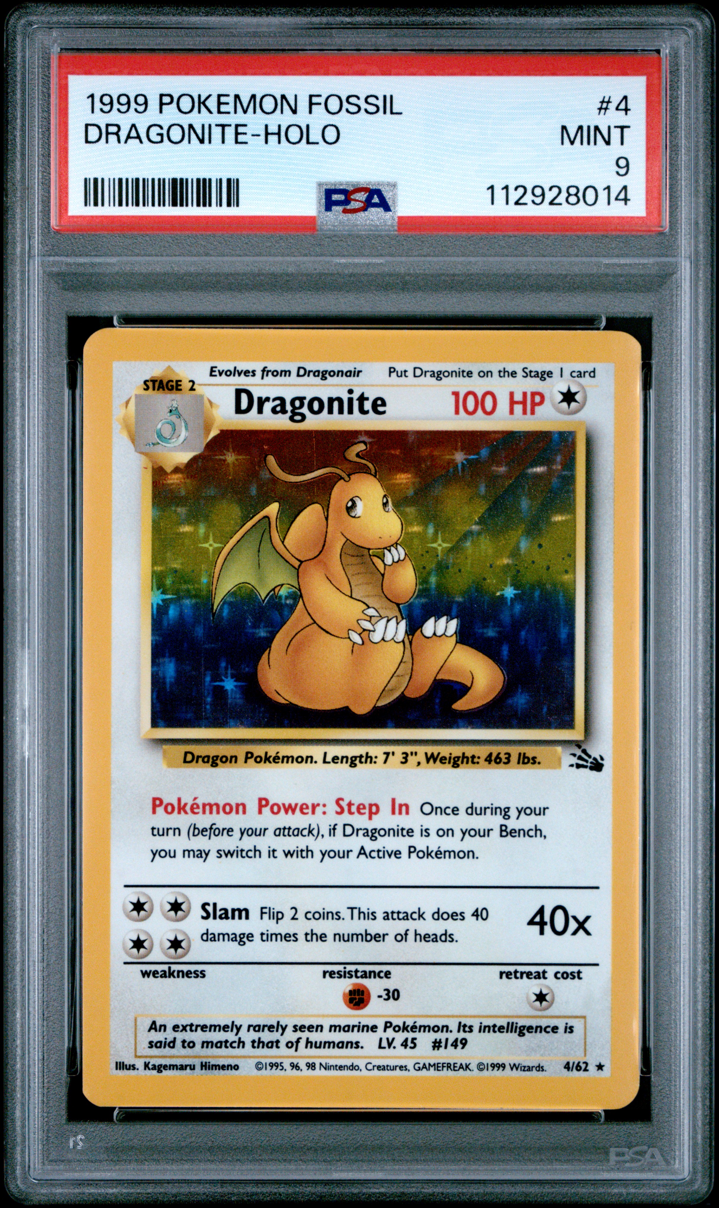 1999 #4 Dragonite-Holo PSA 9 Fossil