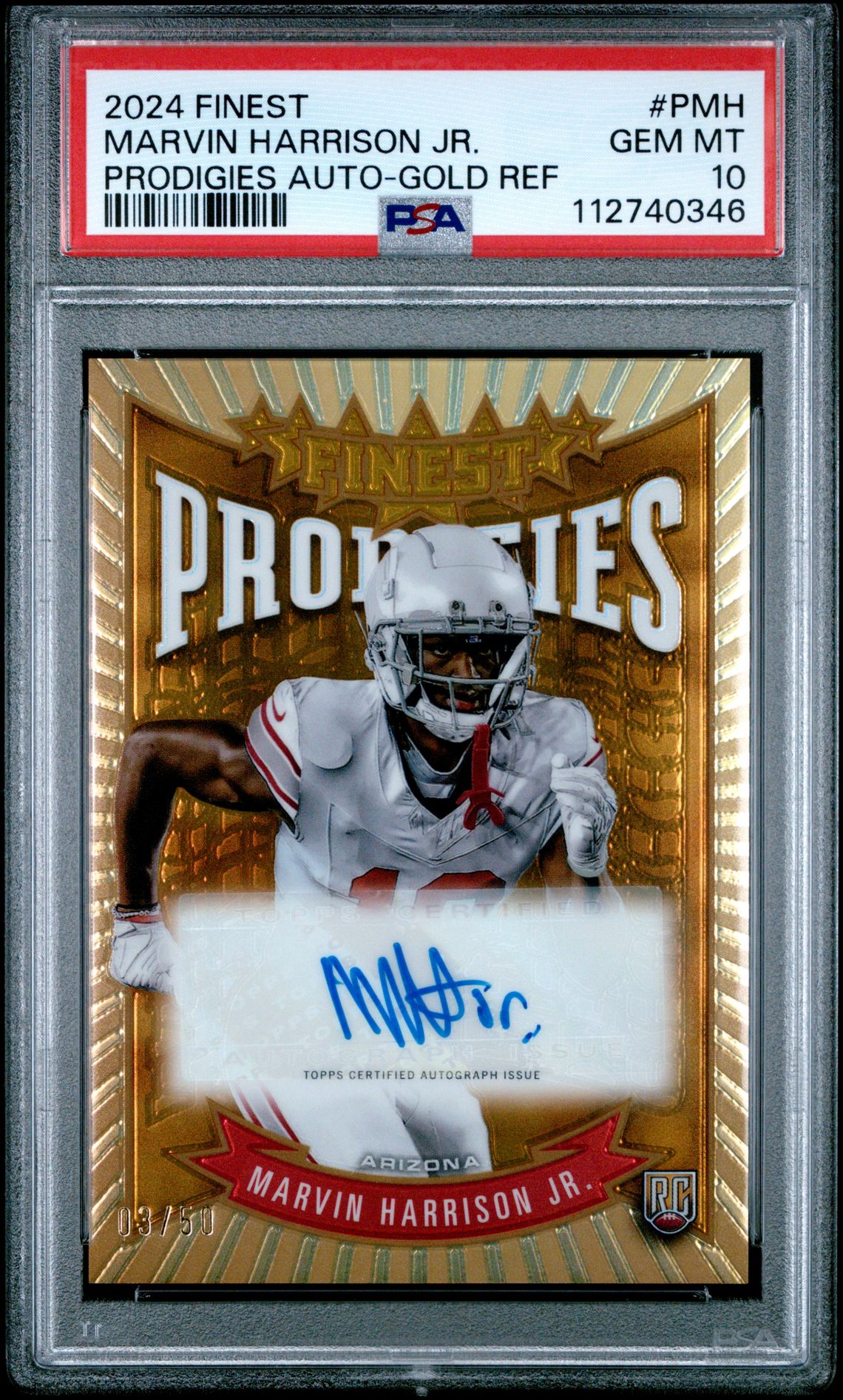 2024 Topps Finest Prodigies Autographs Marvin Harrison Jr. #Pmh (Prodigies Auto-Gold Ref) Gem Mt 10 front