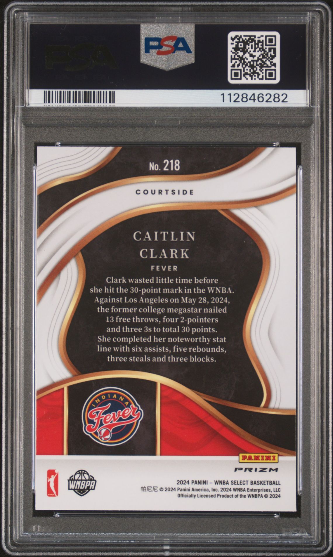2024 Panini Select Wnba Caitlin Clark #218 (Pink Ice) Gem Mt 10 back