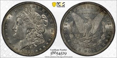 1880 $1 VAM 9, 8/7 Stem AU58