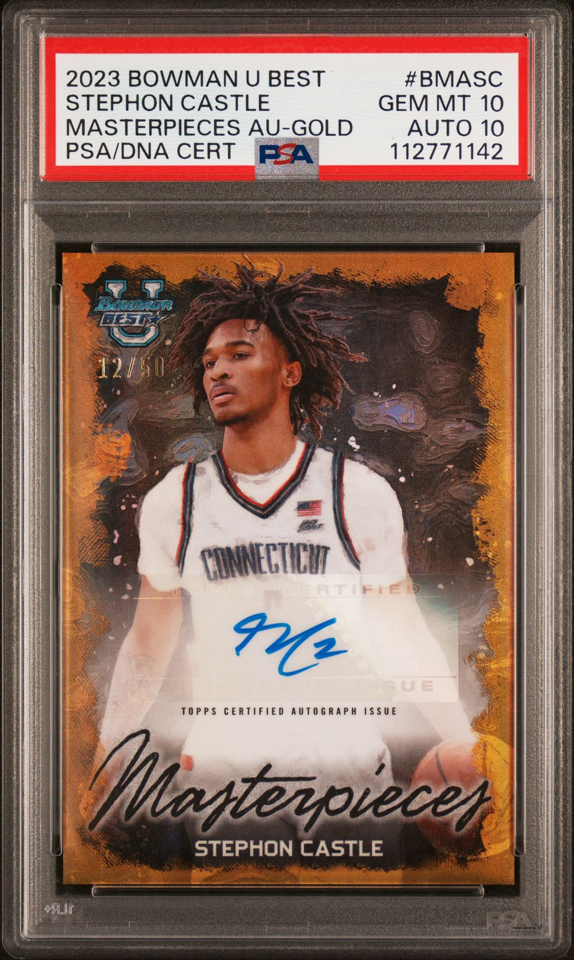 2023 Bowman BOWMAN UNIVERSITY BEST BOWMAN MASTERPIECES AUTOGRAPHS GOLD #BMASC Stephon Castle front