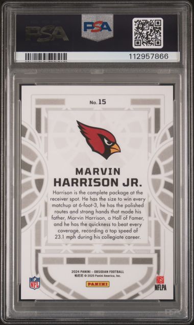 2024 Panini Obsidian Black Stained Glass Marvin Harrison Jr. #15 Gem Mt 10 back