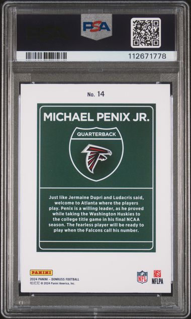 2024 Panini Donruss Downtown! Michael Penix Jr. #14 Gem Mt 10 back