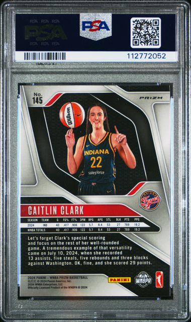 2024 Panini Prizm Wnba Caitlin Clark #145 (Blue Velocity) Mint 9 back