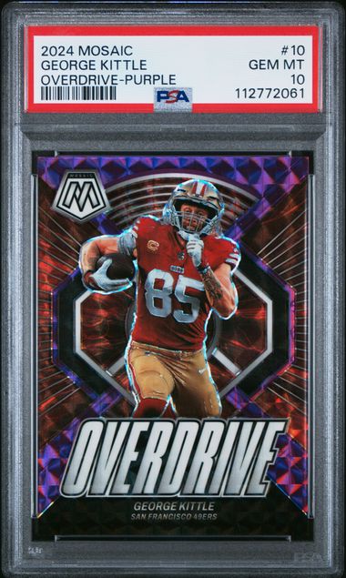 2024 Panini Mosaic Overdrive George Kittle #10 (Overdrive-Purple) Gem Mt 10 front