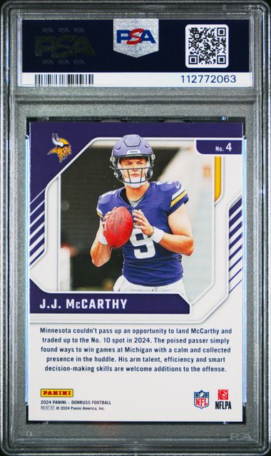 2024 Panini Donruss The Elite Series Rookies Jj Mccarthy #4 Gem Mt 10 back